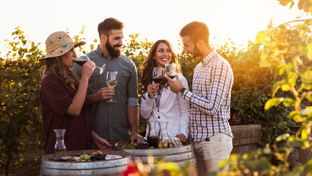 Friends gathered together for wine tasting.